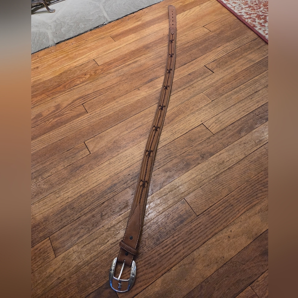 Leather Western Belt with Silver Buckle - Picture 12 of 16